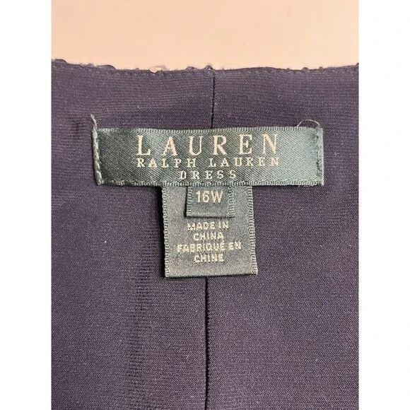Lauren Ralph Lauren Lace Sequence Ruched Asymmetrical Navy Blue Dress 16W - Picture 6 of 13
